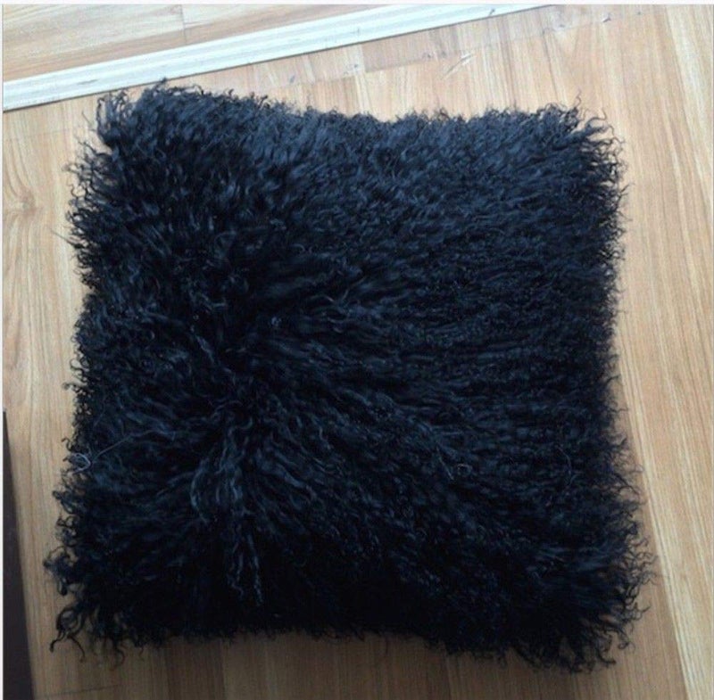 Seek4comfortable Real Tibetan Mongolian Lamb Sheepskin Wool Fur Super Soft Plush Leather Pillowcase Cushion Cover,Black, 18x18 inch - Image 3
